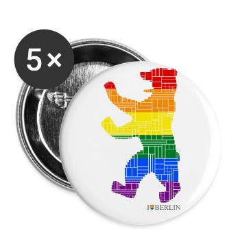 Berlin - Berliner Bär - I Love Berlin - Gay Pride - Buttons groß 56 mm (5er Pack) - Weiß - Vorne