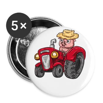 Tractor pig farmer - Buttons large 2.2''/56 mm (5-pack) - white - Front