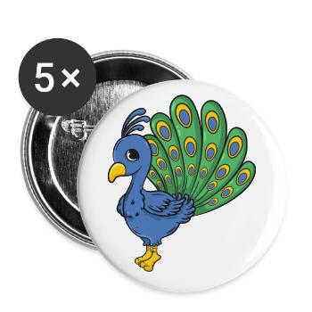 paon - Lot de 5 grands badges (56 mm) - blanc - Devant