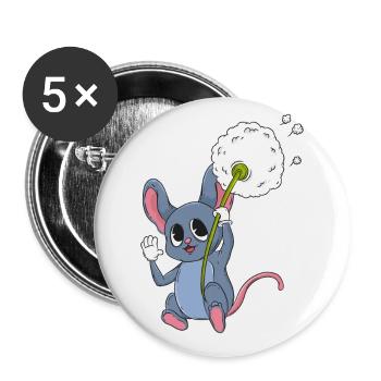 Maus mit Pusteblume - Buttons groß 56 mm (5er Pack) - Weiß - Vorne