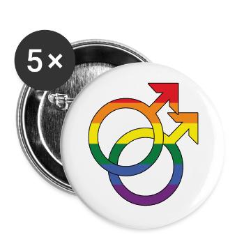 Gay Rainbow Queer LGBTQ Gay Pride CSD - Buttons groß 56 mm (5er Pack) - Weiß - Vorne