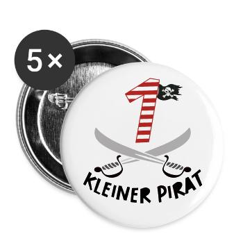 Ich bin Eins 1 / Pirat Geburtstag Party Geschenk - Buttons groß 56 mm (5er Pack) - Weiß - Vorne