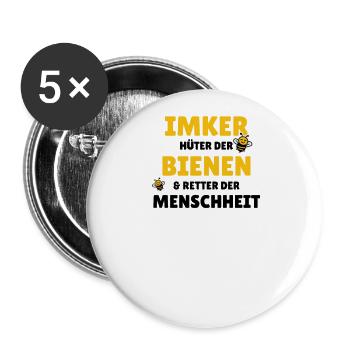 Imker - Hüter der Bienen & Retter der Menschheit - Buttons groß 56 mm (5er Pack) - Weiß - Vorne