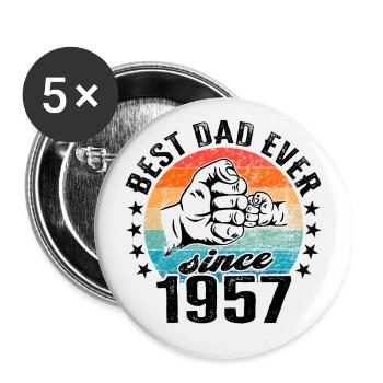 Bester Papa der Welt seit 1957 Vatertag Geburtstag - Buttons groß 56 mm (5er Pack) - Weiß - Vorne