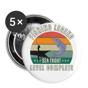 Légende de pêche - Truite de mer à plat terminée - Lot de 5 grands badges (56 mm) - blanc - Devant