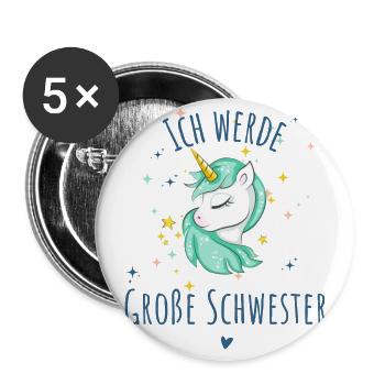Große Schwester 2024 Herz Einhorn - Buttons groß 56 mm (5er Pack) - Weiß - Vorne