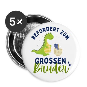 Ich werde Großer Bruder 2024 Loading Dinosaurier - Buttons groß 56 mm (5er Pack) - Weiß - Vorne