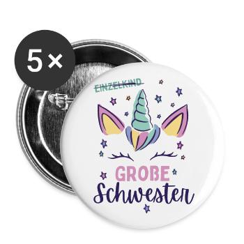 Ich werde große Schwester 2024 Einhorn Loading Süß - Buttons groß 56 mm (5er Pack) - Weiß - Vorne
