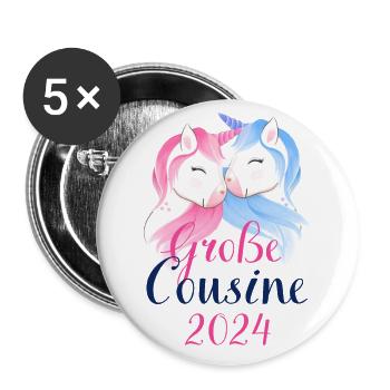 Ich werde große Cousine 2024 Einhorn Loading Süß - Buttons groß 56 mm (5er Pack) - Weiß - Vorne