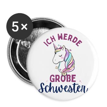 Ich werde große Schwester 2024 Einhorn Loading Süß - Buttons groß 56 mm (5er Pack) - Weiß - Vorne