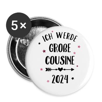 Ich werde große Cousine 2024 Sterne Loading Süß - Buttons groß 56 mm (5er Pack) - Weiß - Vorne