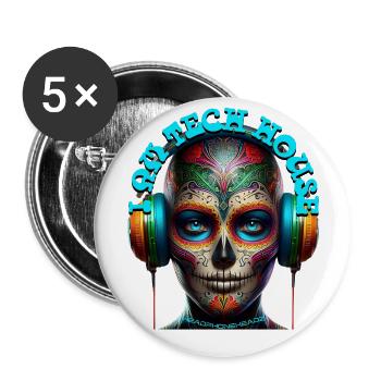 I AM TECH HOUSE - Cool Human with Headphones! - Buttons large 2.2''/56 mm (5-pack) - white - Front
