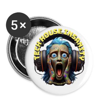 TECH HOUSE INSANITY - Funny Dude with Headphones! - Buttons large 2.2''/56 mm (5-pack) - white - Front