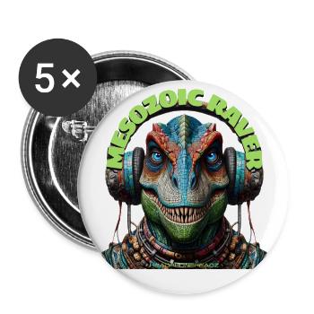 MESOZOIC RAVER - Cool T-Rex with Headphones! - Buttons large 2.2''/56 mm (5-pack) - white - Front