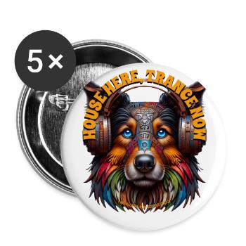 HOUSE HERE TRANCE NOW - Collie with Headphones! - Buttons large 2.2''/56 mm (5-pack) - white - Front