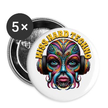 MISS HARD TECHNO - Cool Creature with Headphones! - Buttons large 2.2''/56 mm (5-pack) - white - Front