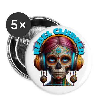 REBEL CLUBBER - Cool Woman with Headphones! - Buttons large 2.2''/56 mm (5-pack) - white - Front