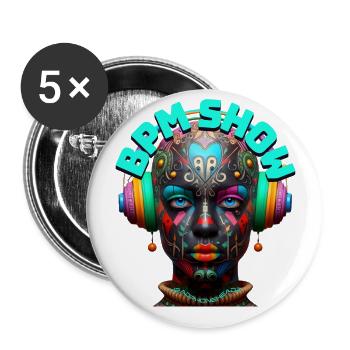 BPM SHOW - Cool Woman with Headphones! - Buttons large 2.2''/56 mm (5-pack) - white - Front