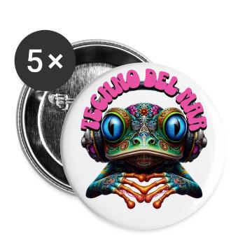 TECHNO DEL MAR - Cute Frog with Headphones! - Buttons large 2.2''/56 mm (5-pack) - white - Front