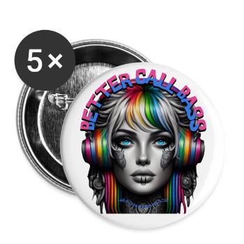 BETTER CALL BASS - Cool Woman with Headphones! - Buttons large 2.2''/56 mm (5-pack) - white - Front