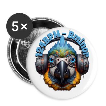 124BPM Bminor - Cute Parrot with Headphones! - Buttons large 2.2''/56 mm (5-pack) - white - Front