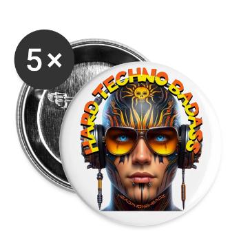 HARD TECHNO BADASS - Crazy Human with Headphones! - Buttons large 2.2''/56 mm (5-pack) - white - Front