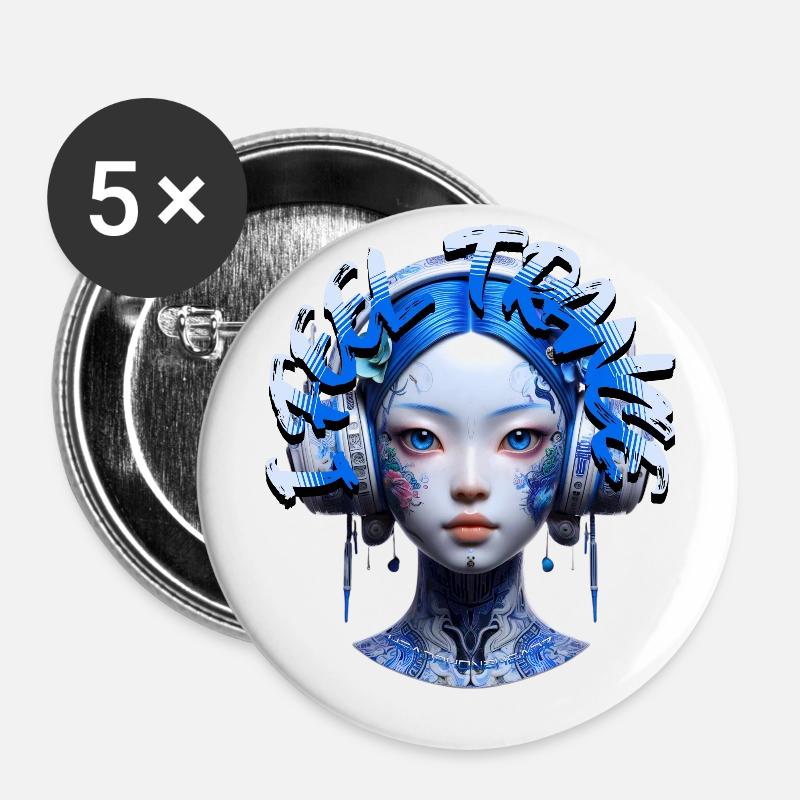 I FEEL TRANCE - Cool Human with Headphones! - Buttons large 2.2''/56 mm (5-pack) - white