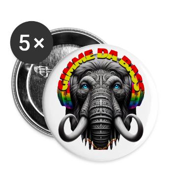 GIMME DA BASS - Cool Mammoth with Headphones! - Buttons large 2.2''/56 mm (5-pack) - white - Front