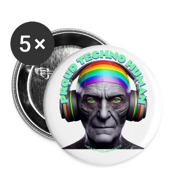 PROUD TECHNO HUMAN - Cool Grandpa with Headphones! - Buttons large 2.2''/56 mm (5-pack) - white - Front