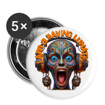 I AM A RAVING LUNATIC - Cool Creature & Headphones - Buttons large 2.2''/56 mm (5-pack) - white - Front