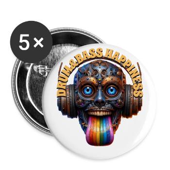 DRUM&BASS HAPPINESS - Happy Creature & Headphones! - Buttons large 2.2''/56 mm (5-pack) - white - Front