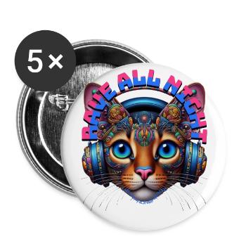 RAVE ALL NIGHT - Cute Abyssinian Cat & Headphones! - Buttons large 2.2''/56 mm (5-pack) - white - Front