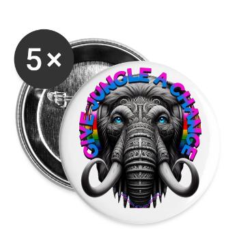 GIVE JUNGLE A CHANCE - Cool Mammoth & Headphones! - Buttons large 2.2''/56 mm (5-pack) - white - Front