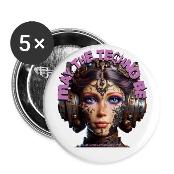 MAY THE TECHNO BE - Cool Woman with Headphones! - Buttons large 2.2''/56 mm (5-pack) - white - Front