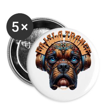 LA ISLA TRANCE – Cute Boxer Dog with Headphones! - Buttons large 2.2''/56 mm (5-pack) - white - Front
