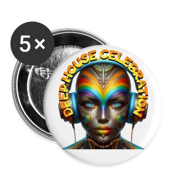 DEEP HOUSE CELEBRATION - Cool Lady with Headphones - Buttons large 2.2''/56 mm (5-pack) - white - Front