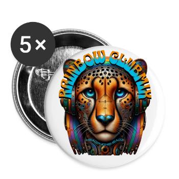 RAINBOW CLUBMIX - Cool Cheetah with Headphones! - Buttons large 2.2''/56 mm (5-pack) - white - Front
