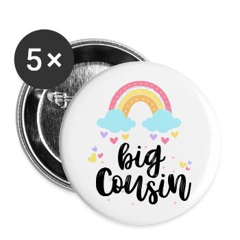 Ich werde Große Cousine 2025 Mädchen Regenbogen - Buttons groß 56 mm (5er Pack) - Weiß - Vorne