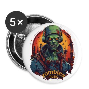 ZOMBIE-DJ LISTET ZU MUSIK, HALLOWEEN-HORROR - Buttons groß 56 mm (5er Pack) - Weiß - Vorne