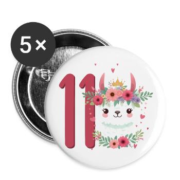 Geburtstag 11 Mädchen Alpaka LLama Eleven Lama 11 - Buttons groß 56 mm (5er Pack) - Weiß - Vorne