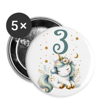 Geburtstag 6 Einhorn Sechster Geburtstag Mädchen 6 - Buttons groß 56 mm (5er Pack) - Weiß - Vorne