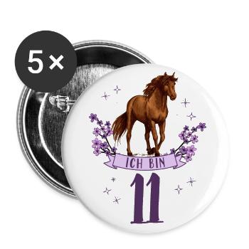 Geburtstag 11 Mädchen Pferd Reiten Eleven Stall 11 - Buttons groß 56 mm (5er Pack) - Weiß - Vorne