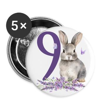 Geburtstag 9 Hase Waldtier Mädchen Neun 9 Jahre al - Buttons groß 56 mm (5er Pack) - Weiß - Vorne