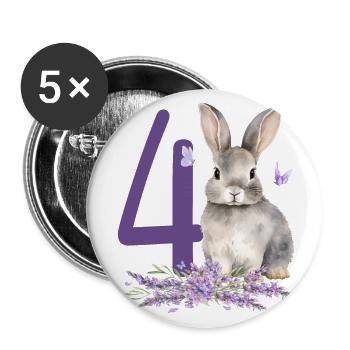Geburtstag 4 Hase Waldtier Mädchen Vier 4 Jahre al - Buttons groß 56 mm (5er Pack) - Weiß - Vorne