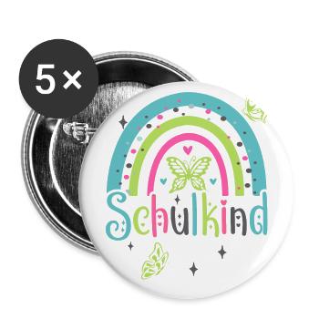 Schulkind 2024 Mädchen Regenbogen Einschulung 2024 - Buttons groß 56 mm (5er Pack) - Weiß - Vorne
