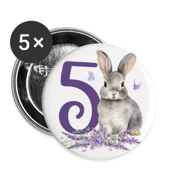 Geburtstag 5 Hase Waldtier Mädchen Fünf 5 Jahre al - Buttons groß 56 mm (5er Pack) - Weiß - Vorne