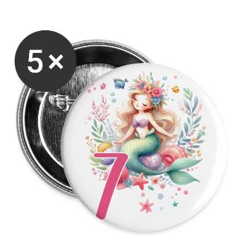 Geburtstag 7 Meerjungfrau Mädchen Sieben 7 Jahre a - Buttons groß 56 mm (5er Pack) - Weiß - Vorne