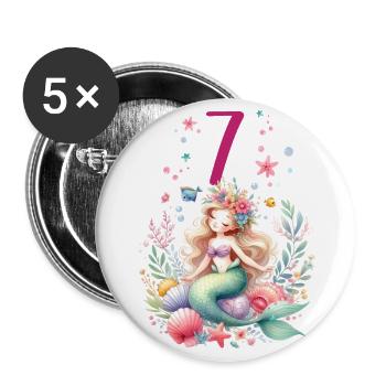 Geburtstag 7 Meerjungfrau Mädchen Sieben 7 Jahre a - Buttons groß 56 mm (5er Pack) - Weiß - Vorne