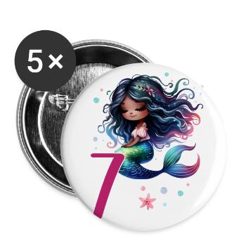 Geburtstag 7 Meerjungfrau Mädchen Sieben 7 Jahre a - Buttons groß 56 mm (5er Pack) - Weiß - Vorne