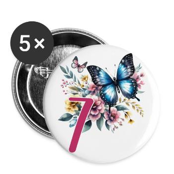 Geburtstag 7 Mädchen Schmetterling Party 7 Jahre a - Buttons groß 56 mm (5er Pack) - Weiß - Vorne